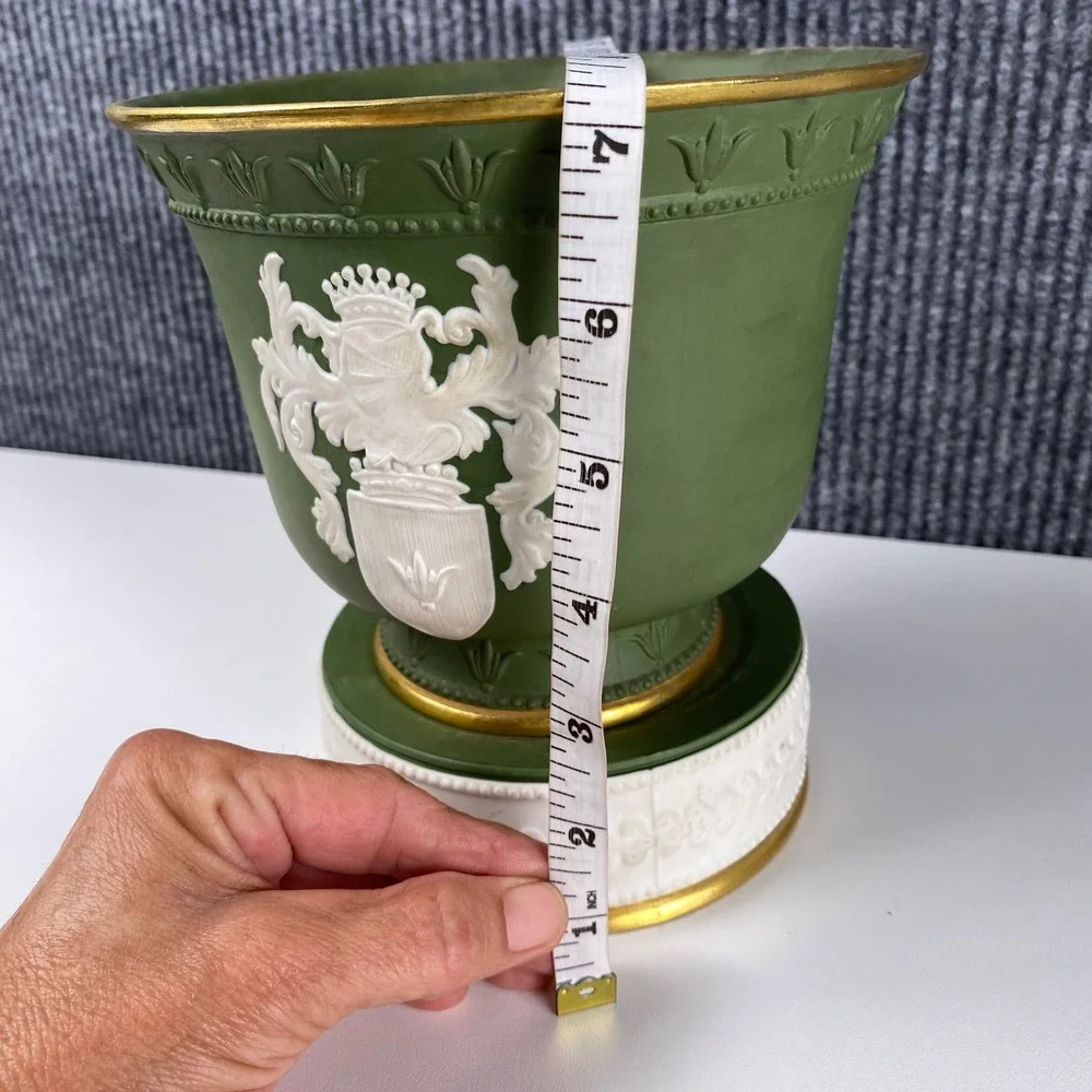 Vintage Porcellane d'Arte Italy Green Cachepot Urn Planter Pedestal Vase Base